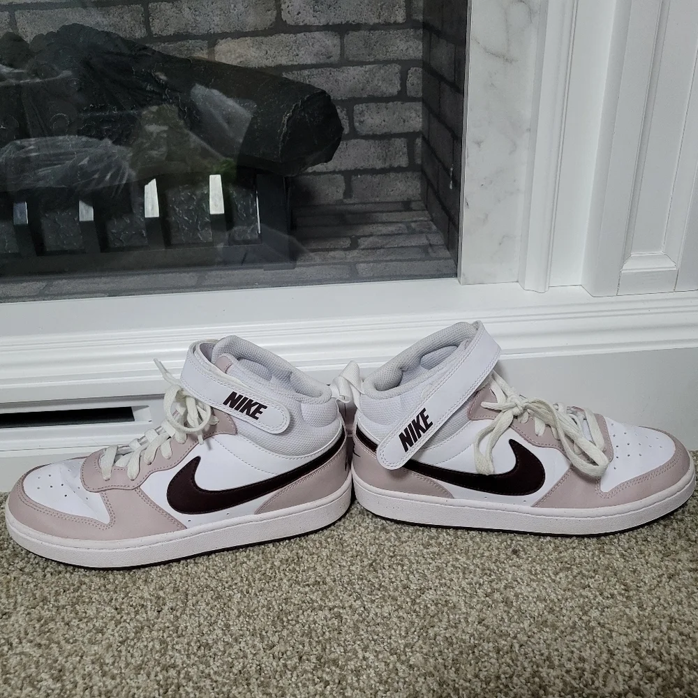 Nike Big Girls Court Borough Mid 2 Casual High-Top Sneakers White & Pink Sz 6.5Y